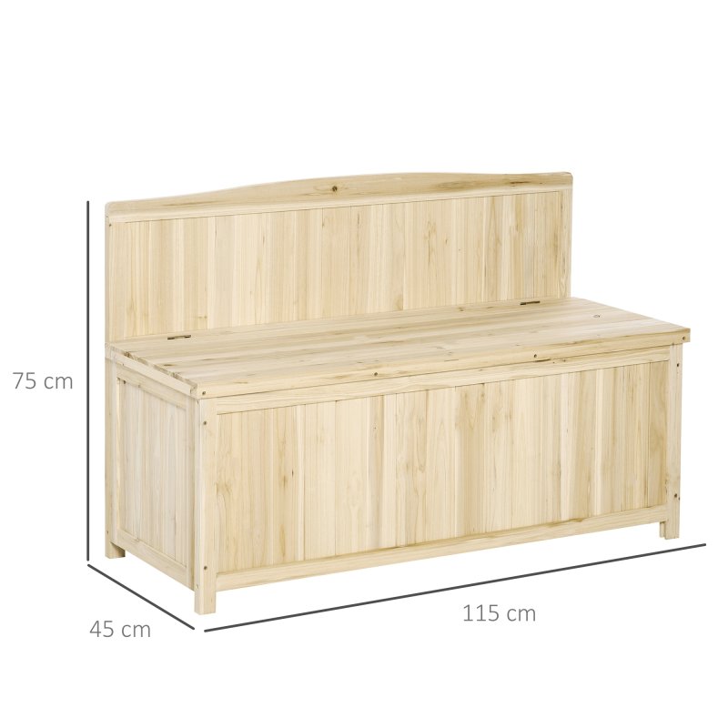 Outsunny Garden Arch Wood Bench Outdoor Storage Box Garden Furniture Chair 115L x 45W x 75Hcm, Natural