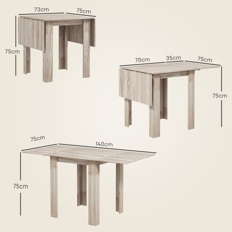 HOMCOM Folding Dining Table, Extendable Kitchen Table for Small Space, Drop Leaf Table for 2-4 People, Oak