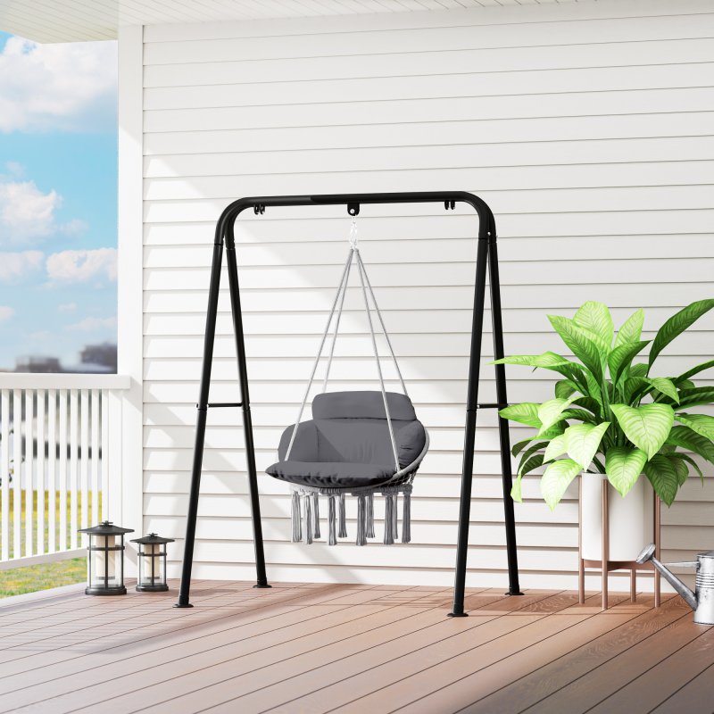Outsunny Hanging Chair Outdoor Hammock Chair with Soft Cushion, Cotton Rope Boho Style Swing Chair, Hanging Garden Swing Seat for Indoor Outdoor, Dark Grey