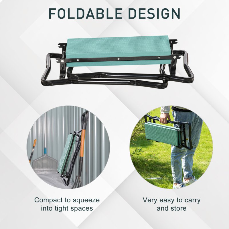 Outsunny 2 in 1 Garden Kneeler Seat, Kneeling Pad Support Bench, Foldable Knee Protector, Green