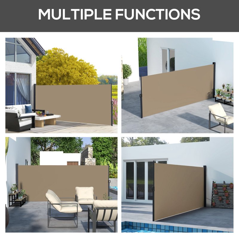 Outsunny Retractable Side Awning, Garden Privacy Screen Divider, Full Cassette Wind Breaker for Hot Tub, Balcony, Terrace, Pool, 400 x 160cm, Khaki