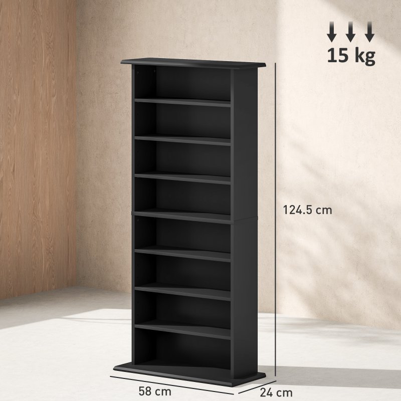 HOMCOM 360 CD/185 DVD Storage Unit, 185 Blu-ray Media Storage Shelf with 8 Compartments and 6 Adjustable Shelves, CD Tower for Living Room, Bedroom, Office