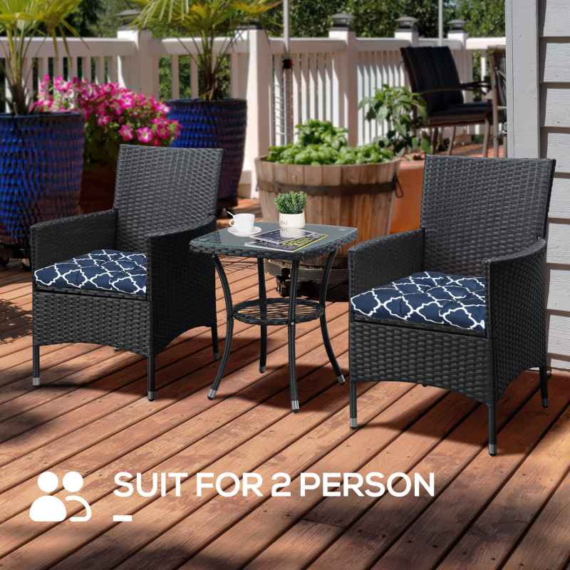 Outsunny Chair Cushions Seat Pads, Set of 2, Indoor Outdoor Seat Cushions with Ties and Tufted Design for Garden Dining Chairs, Blue