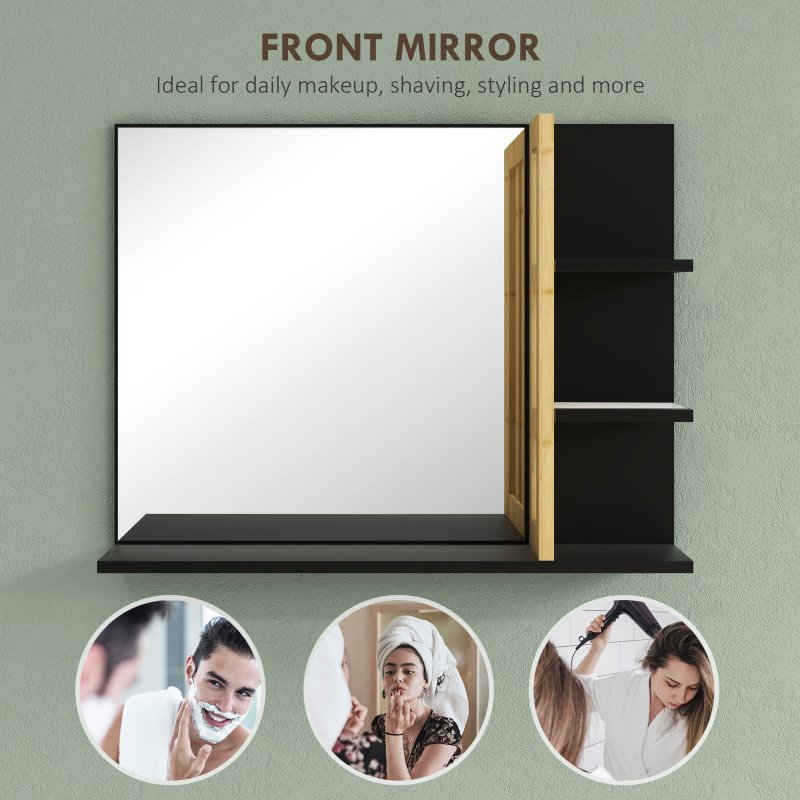HOMCOM Modern Bathroom Mirror with Shelf, Wall-mounted Vanity Mirror with 4 Storage Shelves and Bamboo Panel for Make Up
