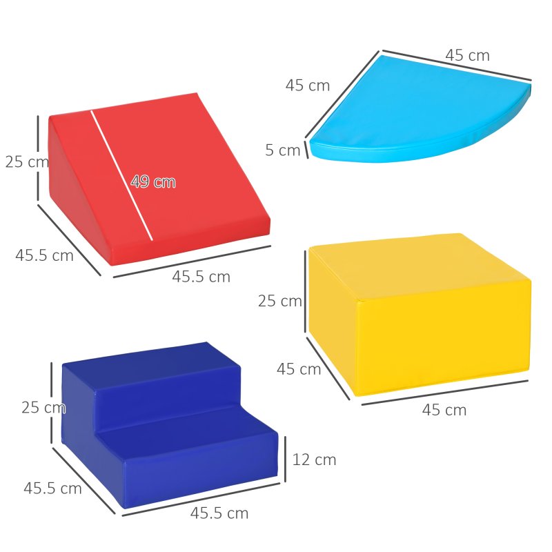 HOMCOM Soft Play 4-piece Climb and Crawl Foam Toddler Stairs and Ramp Colorful Children