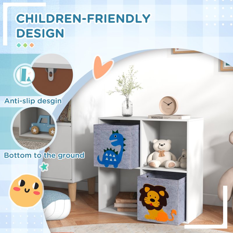 ZONEKIZ Toy Organiser, Children Storage Boxers with Two Non-Woven Fabric Drawers, Kids Toy Box Organiser Shelf for Bedroom, Playroom, Nursery - White
