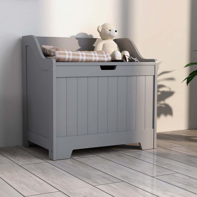 HOMCOM Storage Chest, Storage Trunk with Safety Hinge and U-shaped Cut-out Pull, Wooden Storage Box for Living Room, Entryway, 56.4 x 38 x 56 cm