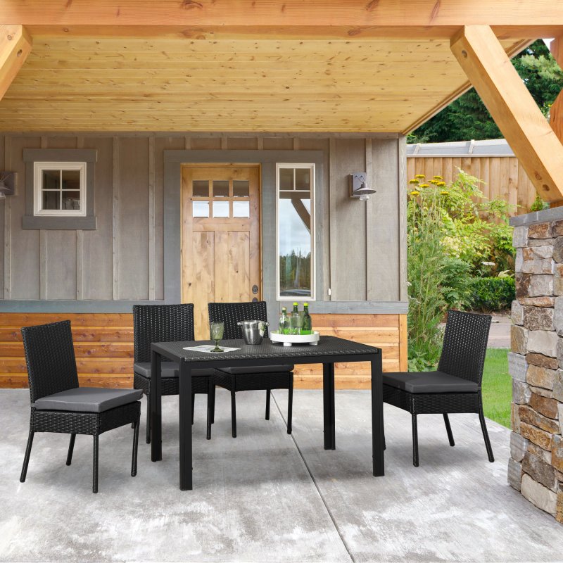 Outsunny 4 Pieces PE Rattan Garden Chairs with Cushion, Patio Wicker Dining Chairs with Backrest for Patio, Deck, Garden, Black