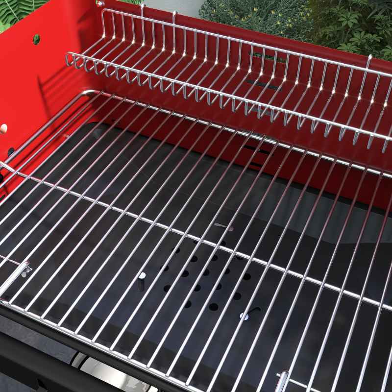 Outsunny Charcoal Barbecue Grill with Adjustable Grill Height, Portable BBQ Trolley with Ash Catcher and Wheels for Outdoor Garden Party Cooking, Red