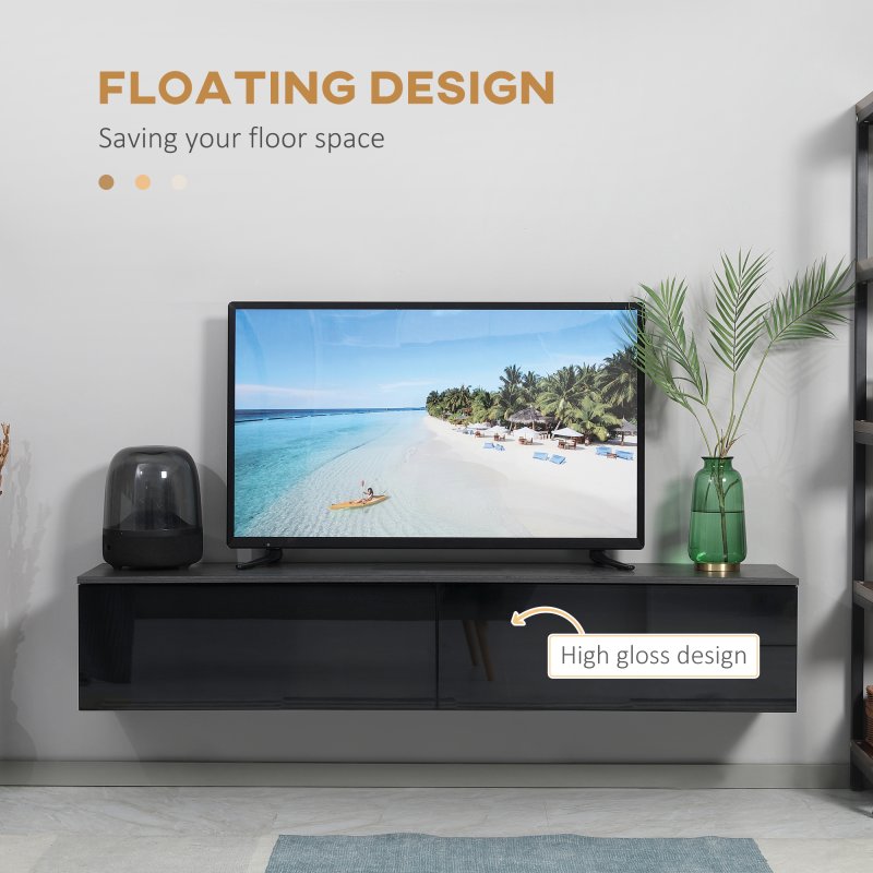 HOMCOM 160cm High Gloss Floating TV Unit Stand for TVs up to 70