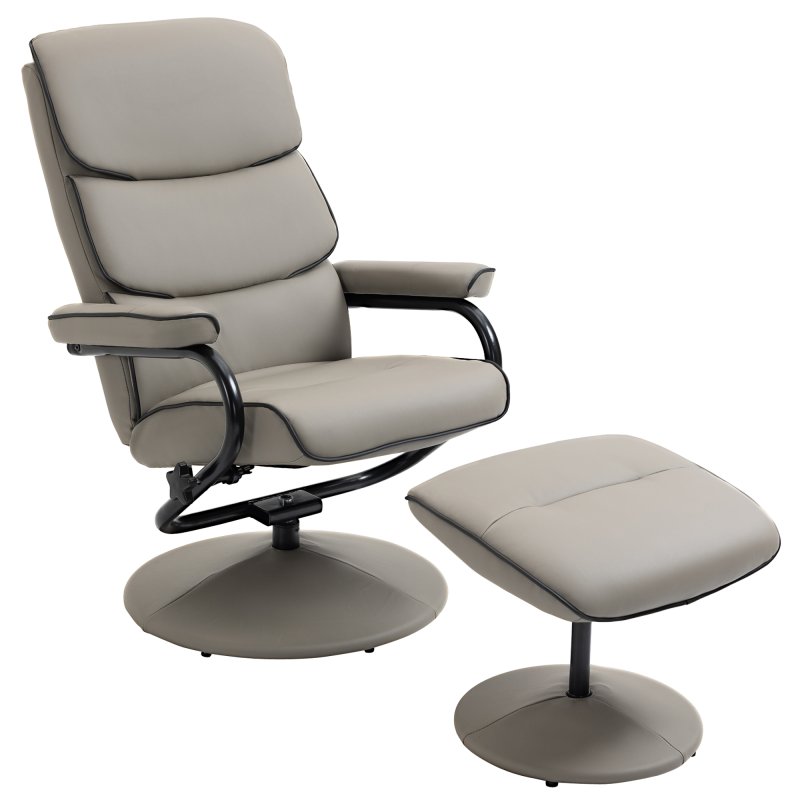 HOMCOM Recliner Chair with Ottoman 360 Degree Swivel Faux Leather High Back Armchair Lounge Seat w/ Footrest Stool, 135 degree Adjustable Backrest and Thick Foam Padding for Home Office Living Room