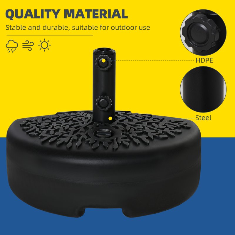 Outsunny Half Round Umbrella Base, Half Patio Parasol Stand Holder for Deck, Garden, 18 kg Capacity Water or 21 kg Capacity Sand, Fit 3.8 cm or 4.8 cm Pole, Black