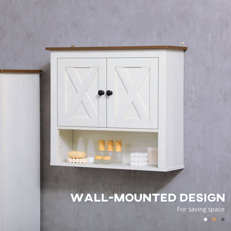 kleankin Farmhouse Bathroom Cabinet Wall Mounted, Bathroom Wall Cabinet with Storage Shelves and Cupboard, Ash Wood-Effect