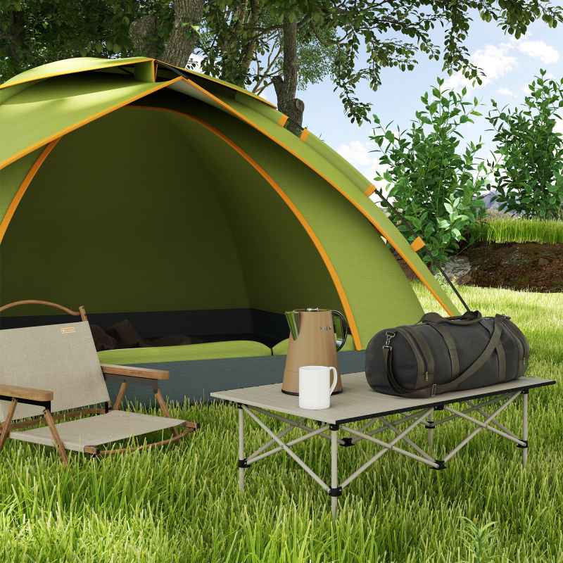 Outsunny Portable Camping Table, 3ft Lightweight Folding Aluminium Picnic Table with Roll Up Top, Carry Bag for Outdoor Camping, Picnic, Hiking, Cooking, BBQ, Fishing, Khaki