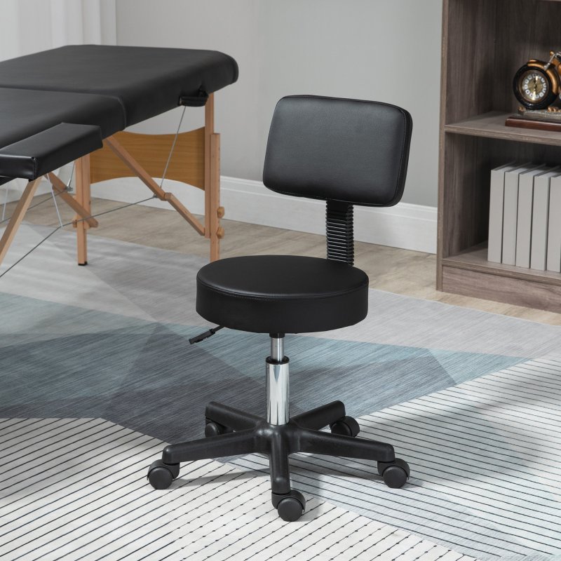 HOMCOM Beautician's Swivel Salon Chair w/ Padded Seat Back 5 Wheels Adjustable Height Salon Hairdressers Tattoo Spa Rolling Cushion Professional Black
