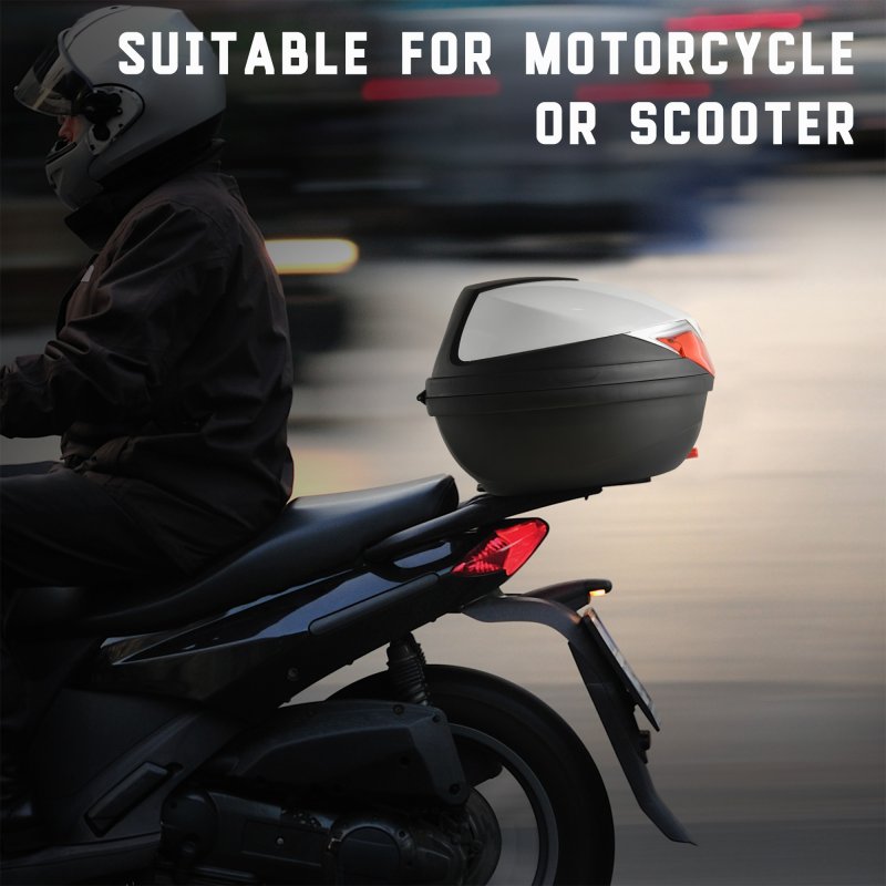 HOMCOM 32L Motorcycle Tail box Helmet Top Case Motorbike Luggage Storage Trunk Carrier Mount Rack