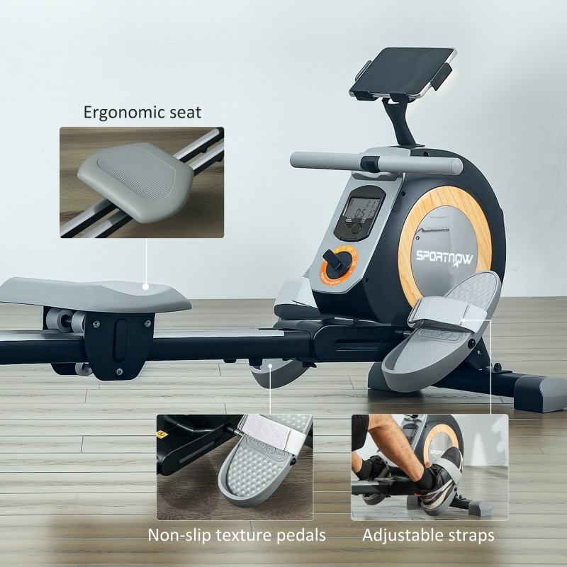 SPORTNOW Rowing Machine, 16-Level Magnetic Rower Machine with LCD Monitor and Phone Holder, Vertical Storage, for Home Gym Cardio Training, Black
