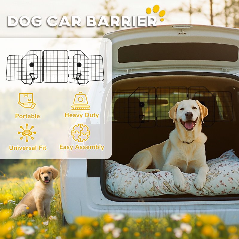 PawHut Dog Guard for SUVs, Vehicles, Vans, Car Barrier with Adjustable Width, Foldable Headrest, Mesh Dog Guard for Travel, Black