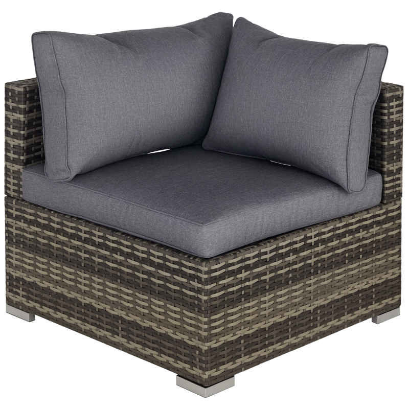 Outsunny Outdoor PE Rattan Corner Sofa, Garden Wicker Furniture Single Sofa Chair w/ Cushions, Deep Grey