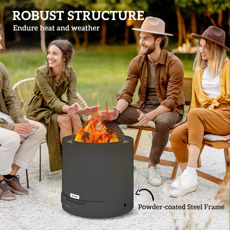 Outsunny Outdoor Round Fire Pit with Ash Tray, Wood Burning Firepit with Fire Poker for Patio Bonfire BBQ Camping, Black
