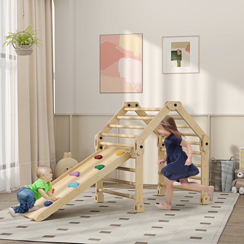 AIYAPLAY 3 in 1 Kids Climbing Set, Foldable Toddler Climbing Toys Indoor with Sliding Ramp, Montessori Climber Set for 2-6 Years Old, Gift for Boys, Girls