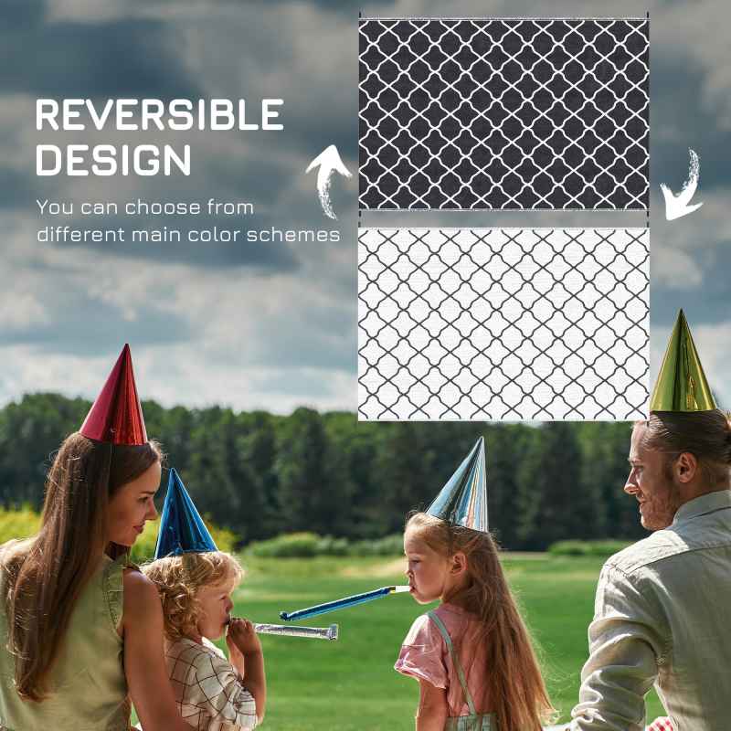 Outsunny Reversible Outdoor Rug with Carry Bag, Waterproof Plastic Straw Mat for Garden, Deck, RV, Picnic, Beach, Camping, 182 x 274cm, Black