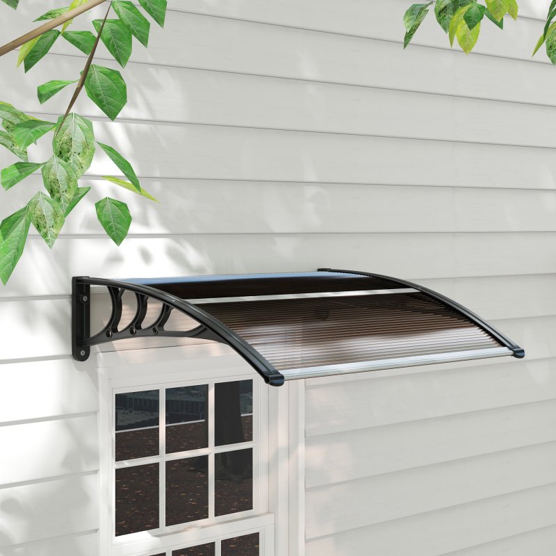 Outsunny Front Door Canopy Outdoor Awning Aluminium Rigid Plastic Polycarbonate Rain Shelter UV Water Rain Resistant 120 x 75cm