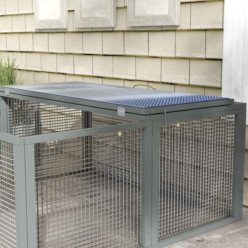 PawHut Rabbit Hutch, Folding Portable Wooden Rabbit Run with Openable Top, for 2-3 Rabbits, Guinea Pig Run for Outdoor, Garden - Grey