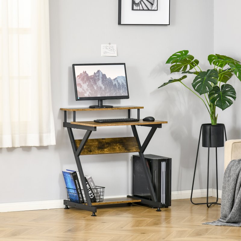 HOMCOM Industrial Computer Desk with Monitor Stand, 70 x 60cm Compact Desk for Small Spaces, Home Office Desk