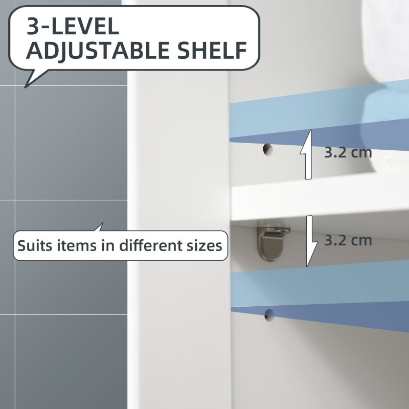 kleankin Bathroom Cabinet, Bathroom Storage Unit with Drawer, Double Door Cabinet, Adjustable Shelf for Living Room, Bedroom, White