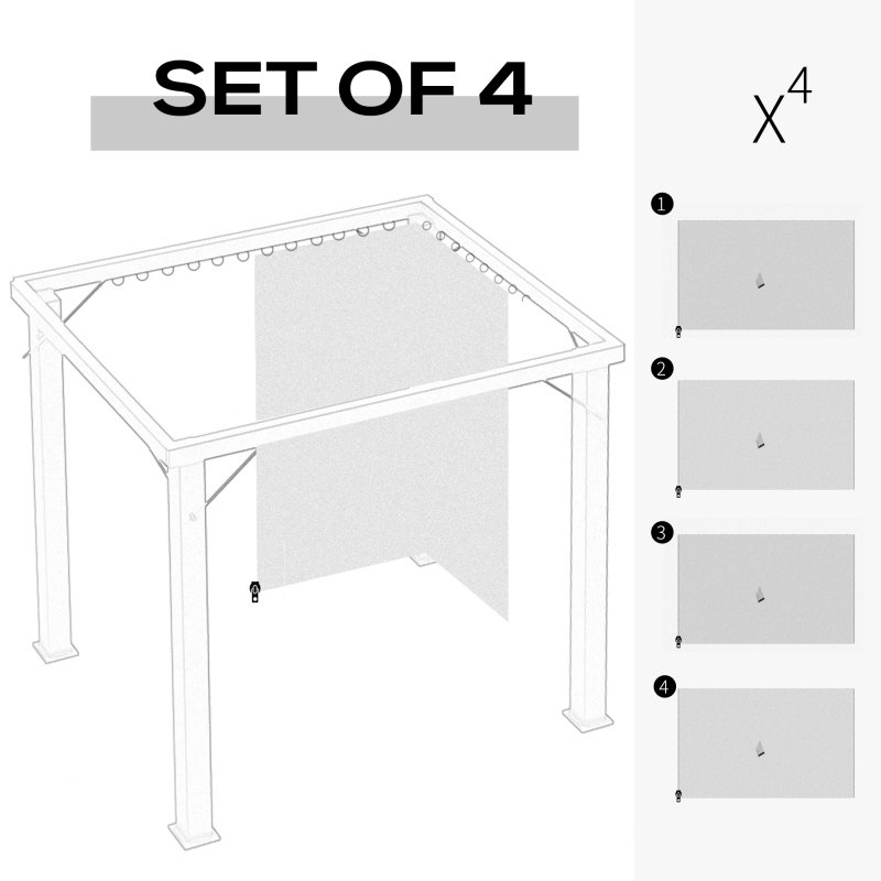 Outsunny 4 Pack Replacement Gazebo Curtains Privacy Panel for Most 3 x 4m Gazebo Canopy Pavillion Outdoor Shelter Sidewalls Accessories Light Grey