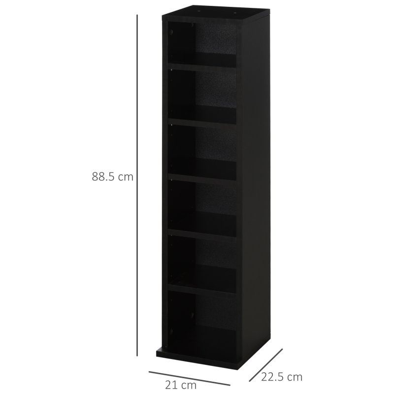 HOMCOM 204 CD Media Display Shelf Unit Set of 2 Blu-Ray Tower Rack w/ Adjustable Shelves Bookcase Storage Organiser, Black