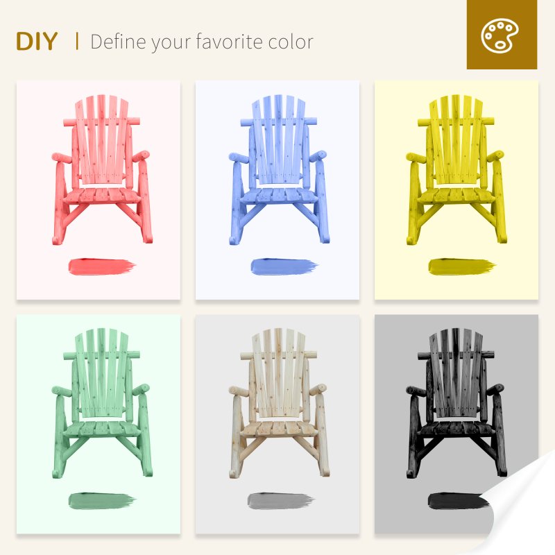 Outsunny Adirondack Chair Cedar Wood Ergonomic Rocking Chair Porch Rocker Garden Traditional - Burlywood