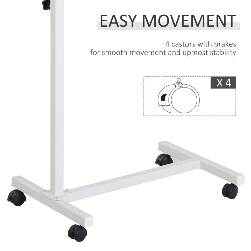 HOMCOM Height Adjustable Over Bed Table with Wheels, C Shaped Laptop Desk, Portable Hospital Bed Table for Living Room, Bedroom