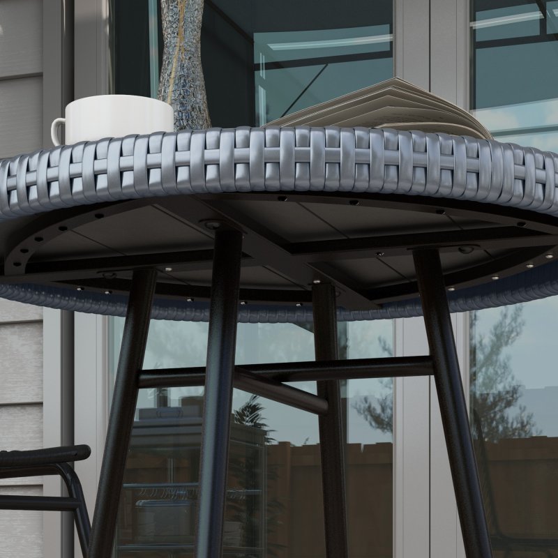 Outsunny Outdoor Coffee Table, Garden PE Rattan Side Table with Plastic Wood Table Top, X-Shape Support for Indoor, Outdoor, Balcony, Patio, Grey