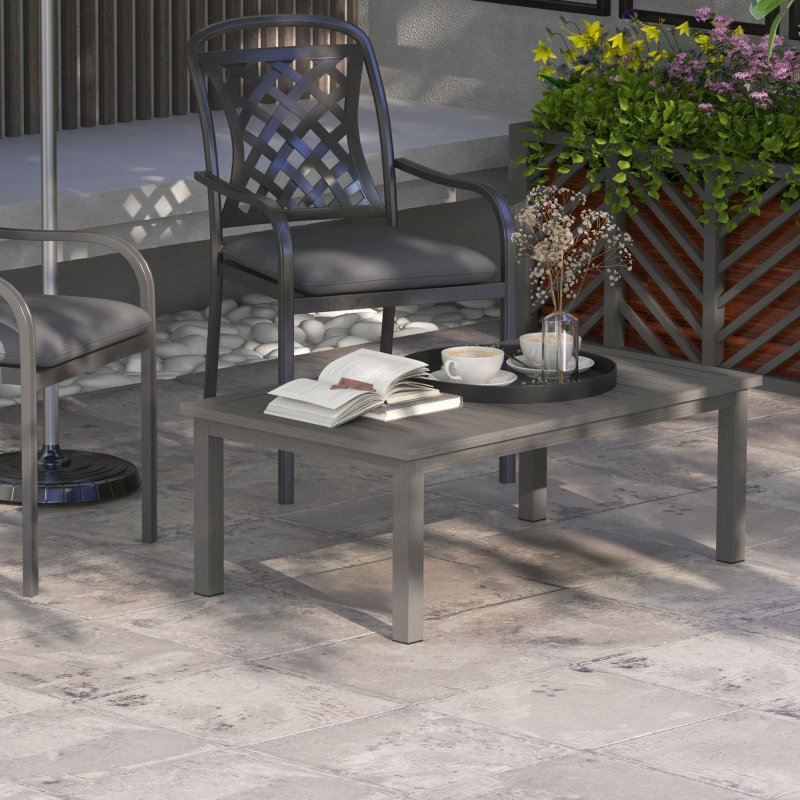 Outsunny Aluminium Outdoor Coffee Table, Rectangular Patio Side Table with Slat Tabletop for Indoor, Garden, Balcony, 100cm x 60 cm, Brown