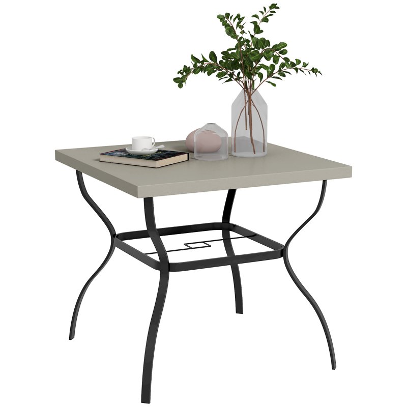 Outsunny 80cm Square Garden Dining Table with Umbrella Hole, Outdoor Dining Table with Marble Effect Top for 4 People, Black/Grey