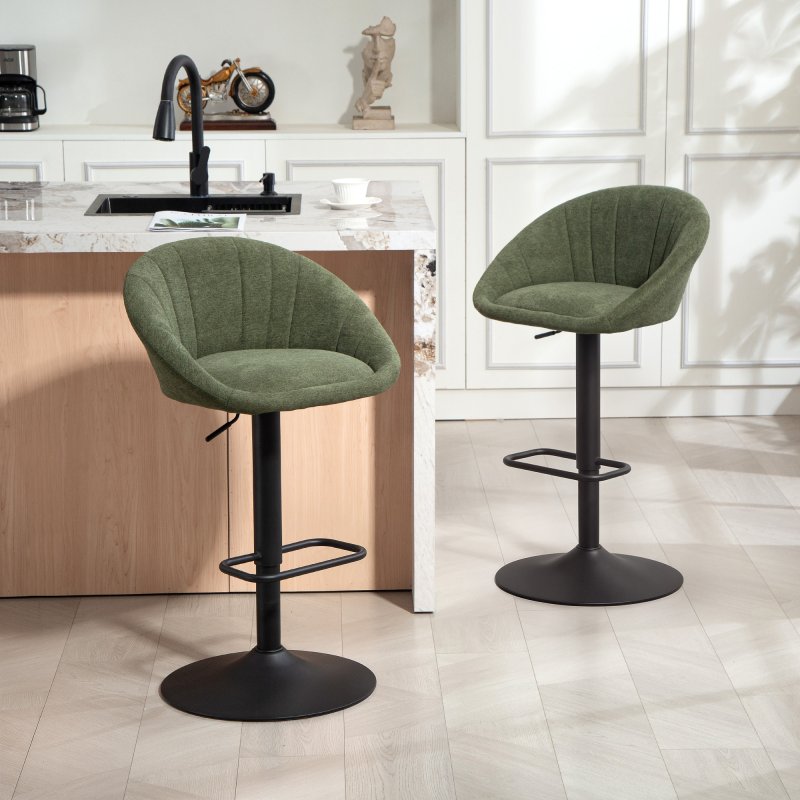 HOMCOM Bar Stools Set of 2, Swivel Barstools, Height Adjustable Breakfast Bar Chairs with Backrest and Footrest for Kitchen Island Counter, Dining Room, Dark Green