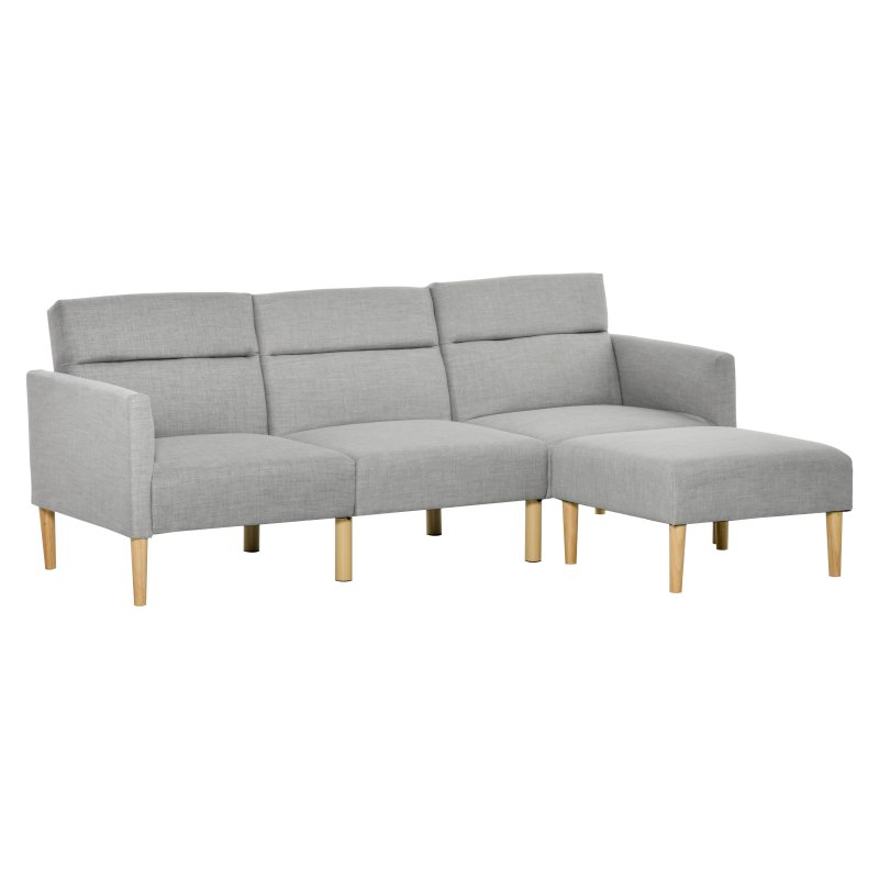 HOMCOM Upholstered 3 Seater Sofa Bed, Corner Reversible Click Clack Sofa Set, Linen-Touch Fabric Sleeper Futon with Footstool, Light Grey
