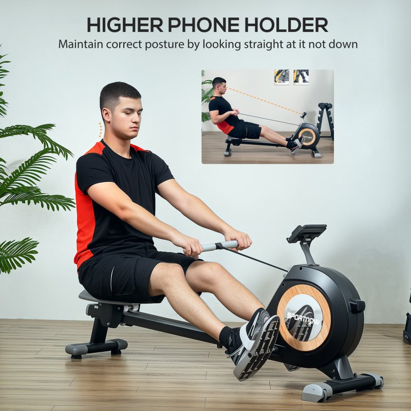 SPORTNOW Rowing Machine, 16-Level Magnetic Rower Machine with LCD Monitor and Phone Holder, Vertical Storage, for Home Gym Cardio Training, Black