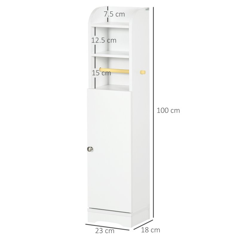 kleankin Slim Bathroom Storage Cabinet with 2 Open Shelves and Toilet Paper Roll Holder, Freestanding Bathroom Storage Unit with Adjustable Shelf, 23 x 18 x 100 cm, White