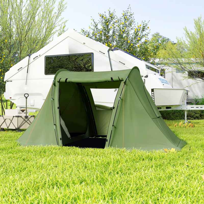 Outsunny 3 Man Camping Tent with Living Area and 2 Bedrooms, 3000mm Waterproof Family Tent with Sewn-in Groundsheet and bag, Portable Dome Shelter  for Hiking, Festival, Backpacking, Green