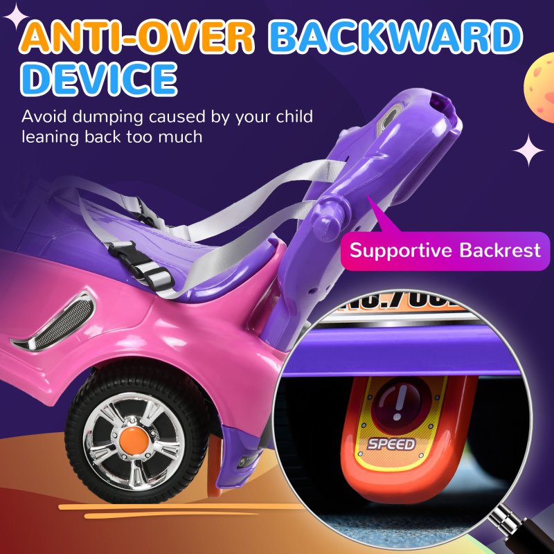 AIYAPLAY 3 in 1 Ride on Push Car, Cartoon Robot Theme Foot to Floor Slider, Baby Push Along Car with Parent Handle, Light Music Horn, Underneath Storage, for Boys Girls 12-36 Months - Pink