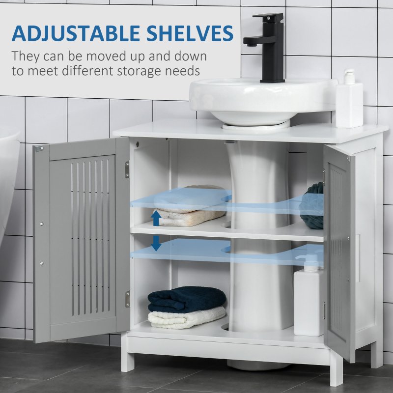 kleankin Modern Under Sink Cabinet with 2 Doors, Bathroom Vanity Unit, Pedestal Under Sink Design, Storage Cupboard with Adjustable Shelves