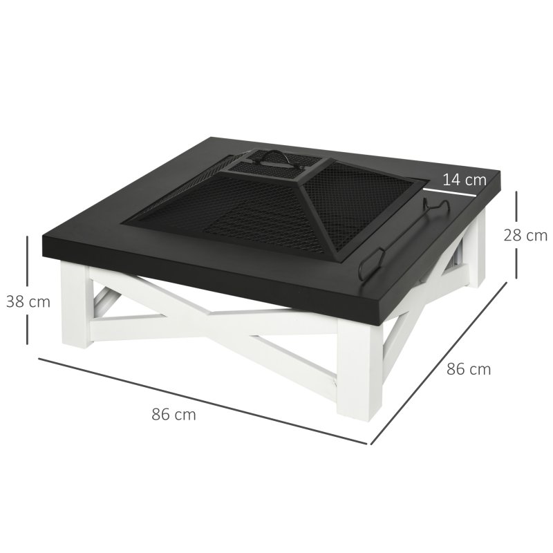 Outsunny Outdoor 3 in 1 Square Fire Pit Brazier with BBQ Grill, Metal Large Firepit with Lid, Log Grate, Poker for Backyard, Camping, Bonfire, Wood Burning Stove, 86 x 86 x 38cm, Black