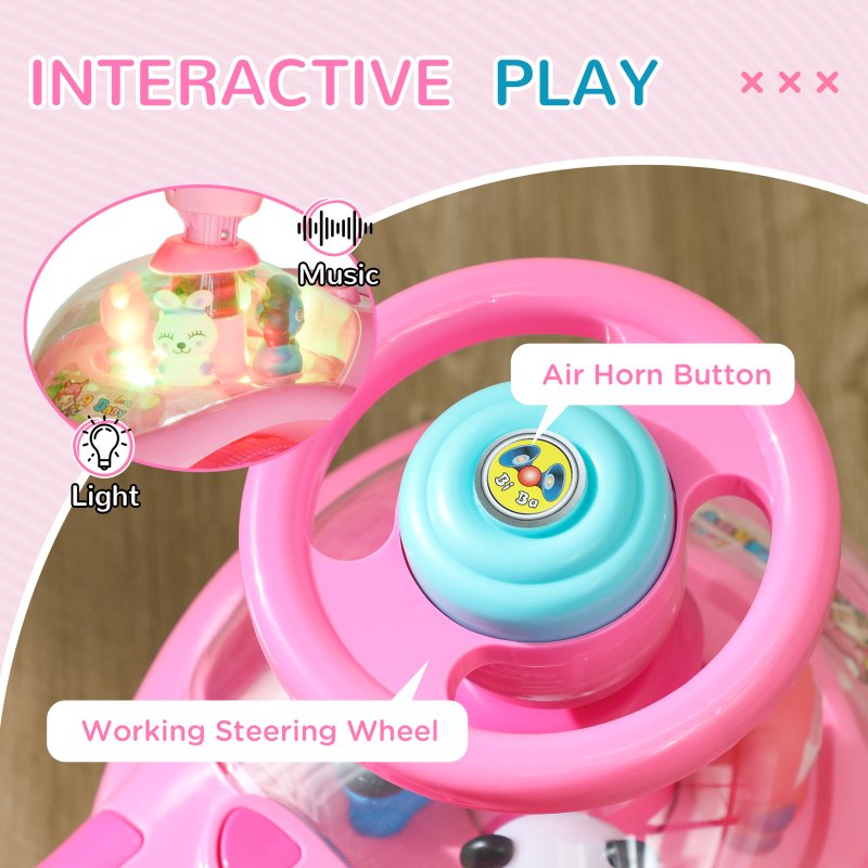 AIYAPLAY Ride on Car, Push Along Toy, Toddler Car Foot to Floor with Under Seat Storage, Anti-Over-Backwards Device, Horn, Music, Light, for 18-36 Months, Pink