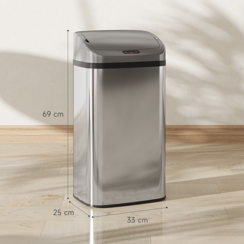 HOMCOM 48L Sensor Bin, Stainless Steel Kitchen Bin with Automatic Soft Close Lid and Fingerprint-Proof for Recycling and Waste, Silver Tone