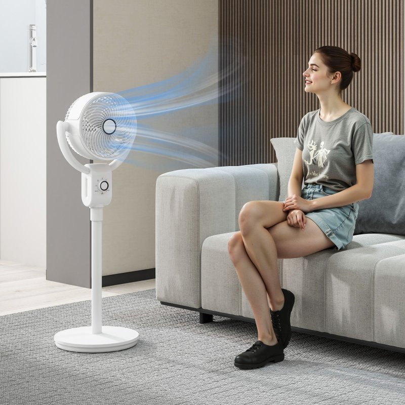 HOMCOM 10" Pedestal Fan, 70°+90° Oscillating Air Circulation Fan with 3 Speeds, Dense Mesh, Easy Assembly, for Home Office, Bedroom, White