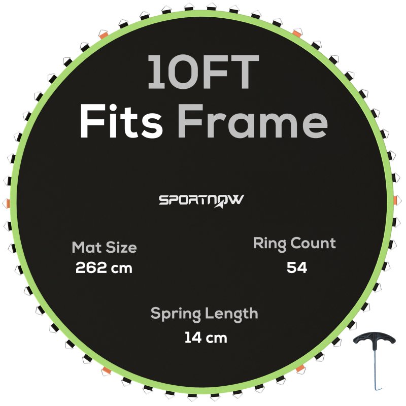 SPORTNOW Trampoline Replacement Mat with Eight Rows of Stitching, Spring Pull Tool, 54 V-Hooks, for 10ft Trampoline, Using 14cm Springs, Trampoline Jumping Mat, Green