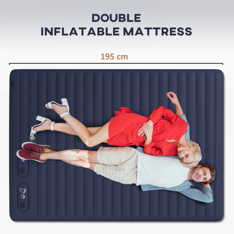 Outsunny Double Air Bed with Foot Pump and Carry Bag, Inflatable Mattress for Guest, Camping, Travel, 195 x 140 x 10cm, Blue